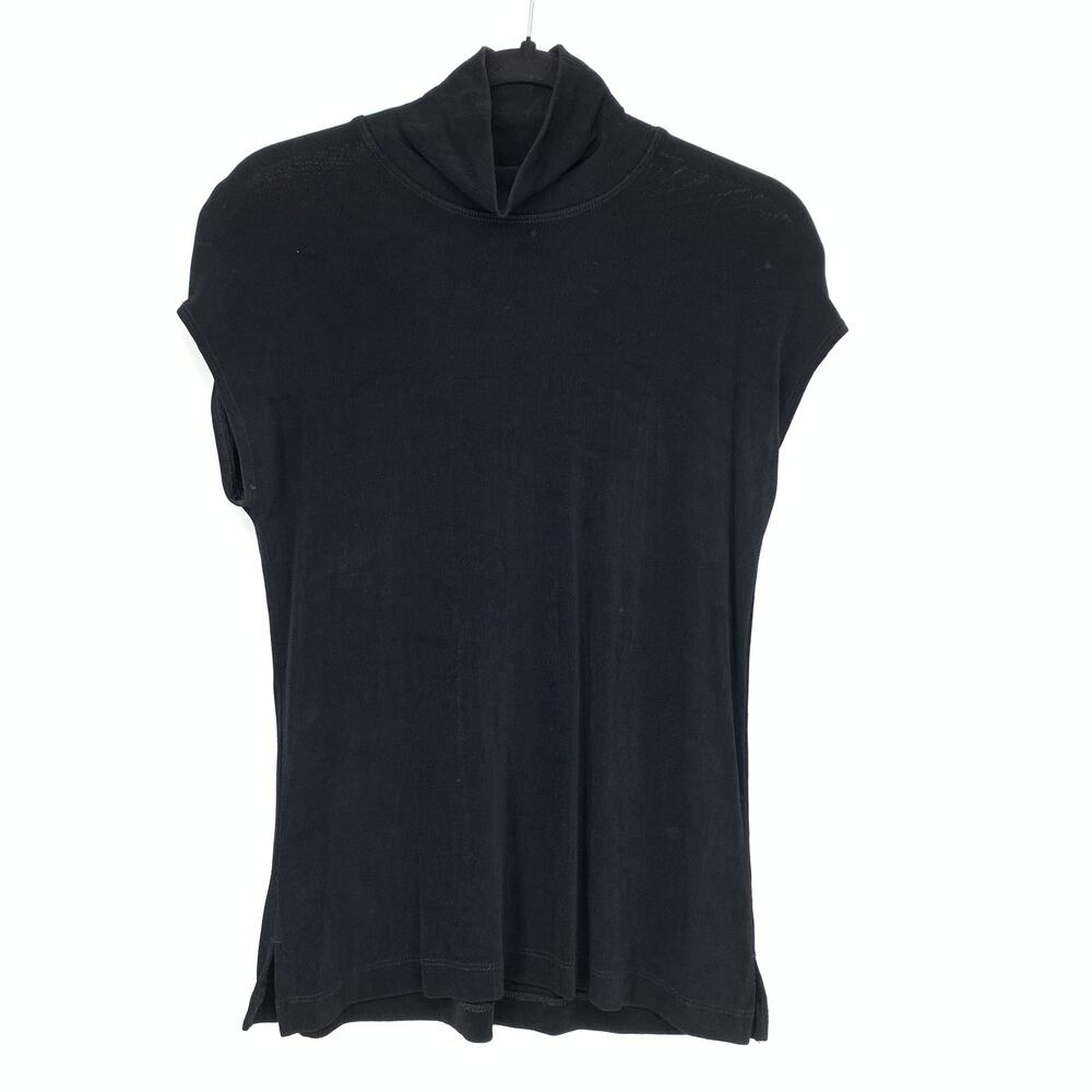 Chicos Travelers Cap Sleeve Mock Neck Slinky Knit Top Womens Sz 1 US M Black